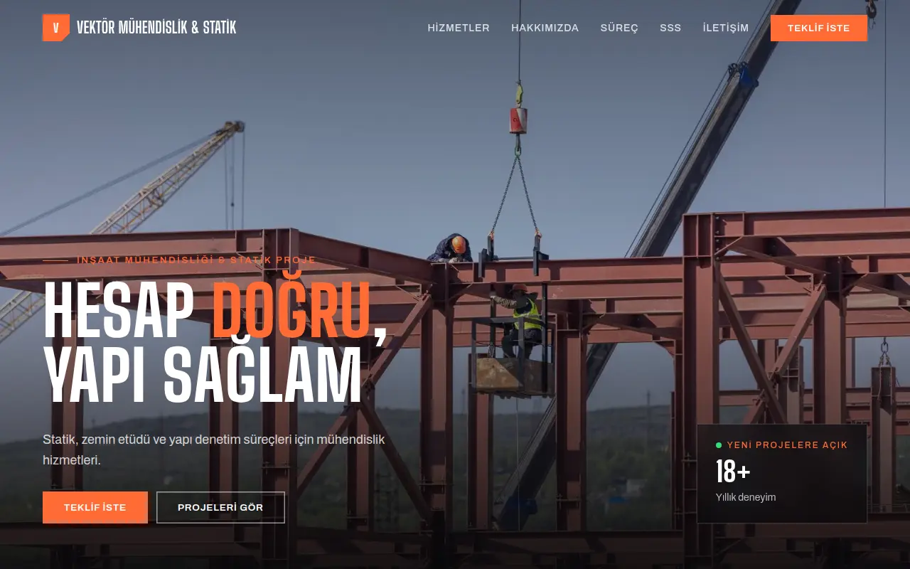 İnşaat Firması Web Sitesi — Vektör Mühendislik & Statik